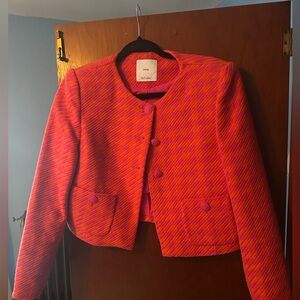 MANGO pink & orange houndstooth blazer